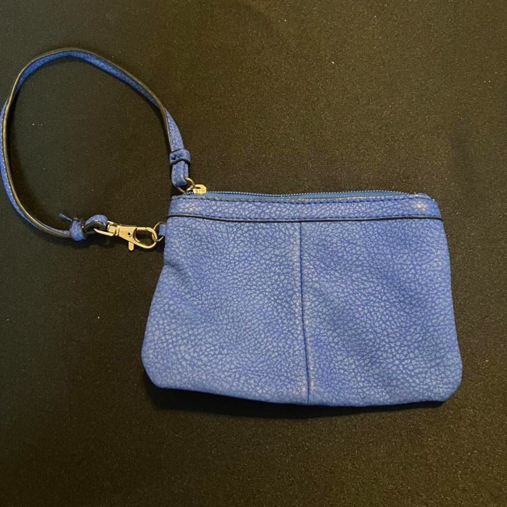 Wilsons Leather Cobalt Blue Pebbled Leather Wristlet Pouch Zip Clutch Bag